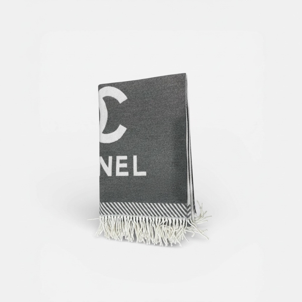 Chic Gray and White Branded Cashmere Shawl/Scarf - Picture 2 of 4